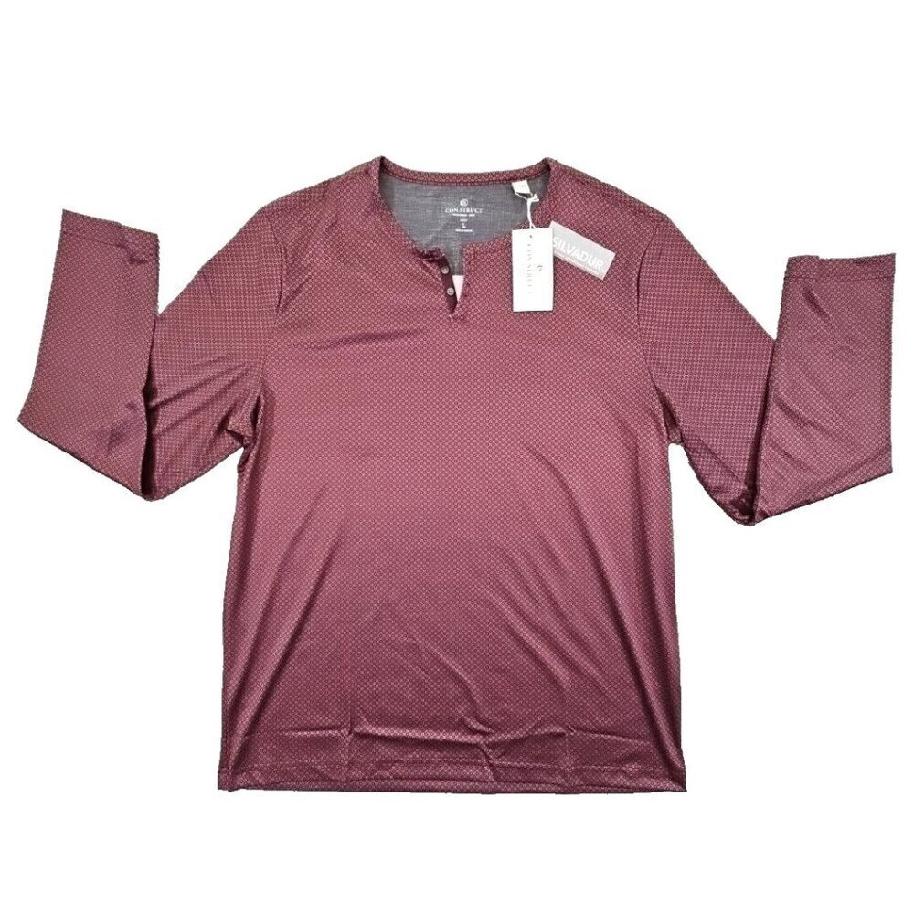 Con.Struct Men's Size Large Burgundy Dot Print Henley Shirt Long Sleeve NWT